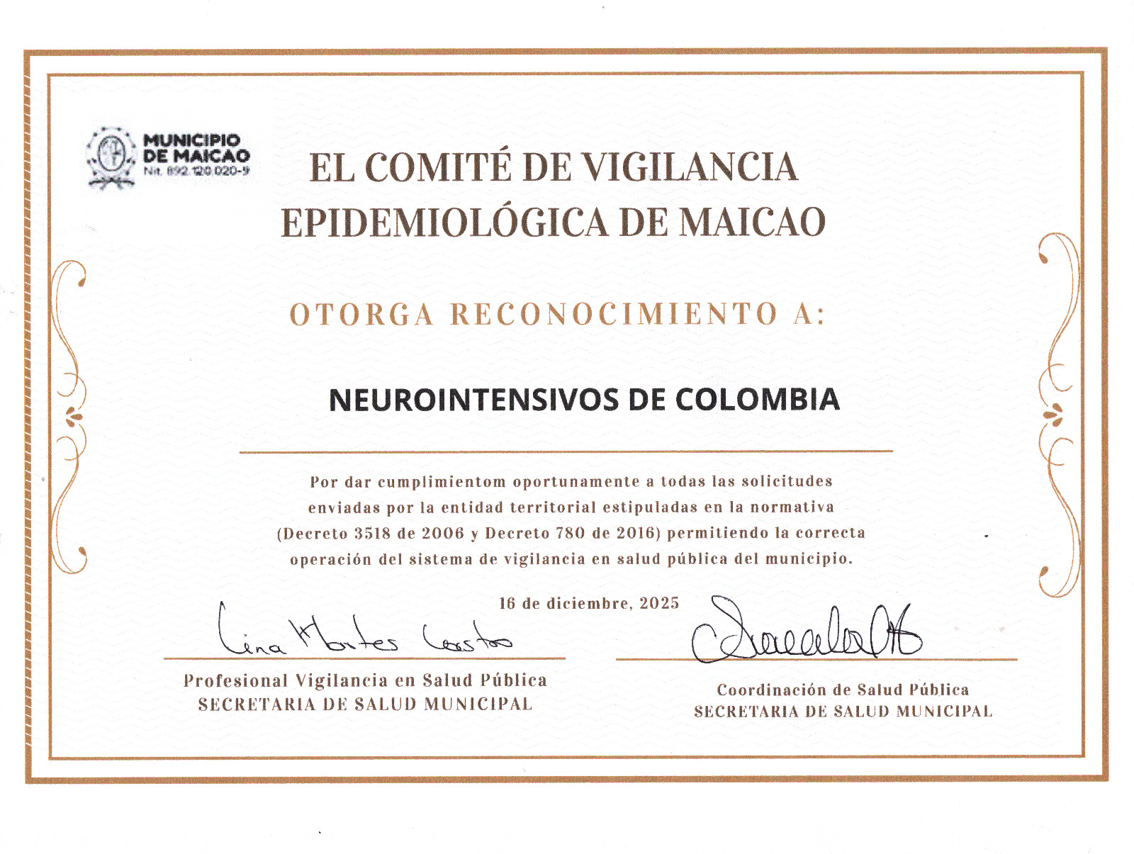 Reconocimiento al compromiso con la Salud Pública
